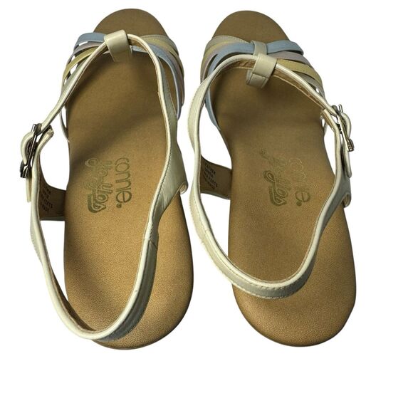 Vintage 70s Sandals YoYos Strappy Hippie Groovy Wedge Heel Pastel Leather 8.5 - Picture 15 of 16